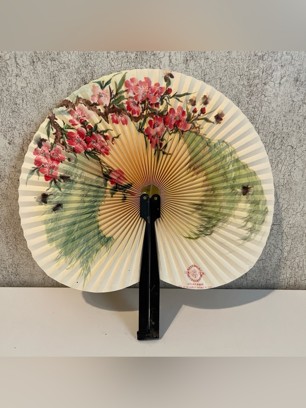 Hand-Painted Floral Decorative Folding Fan - White and Pink